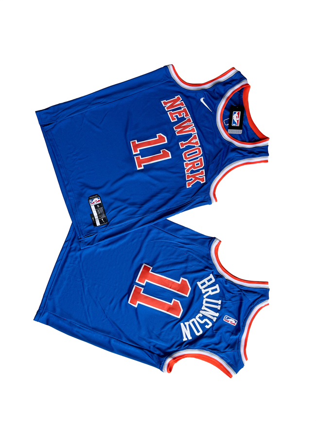 Men's New Yok Knicks #11 Jalen Brunson Blue Stitched Basketball Jersey